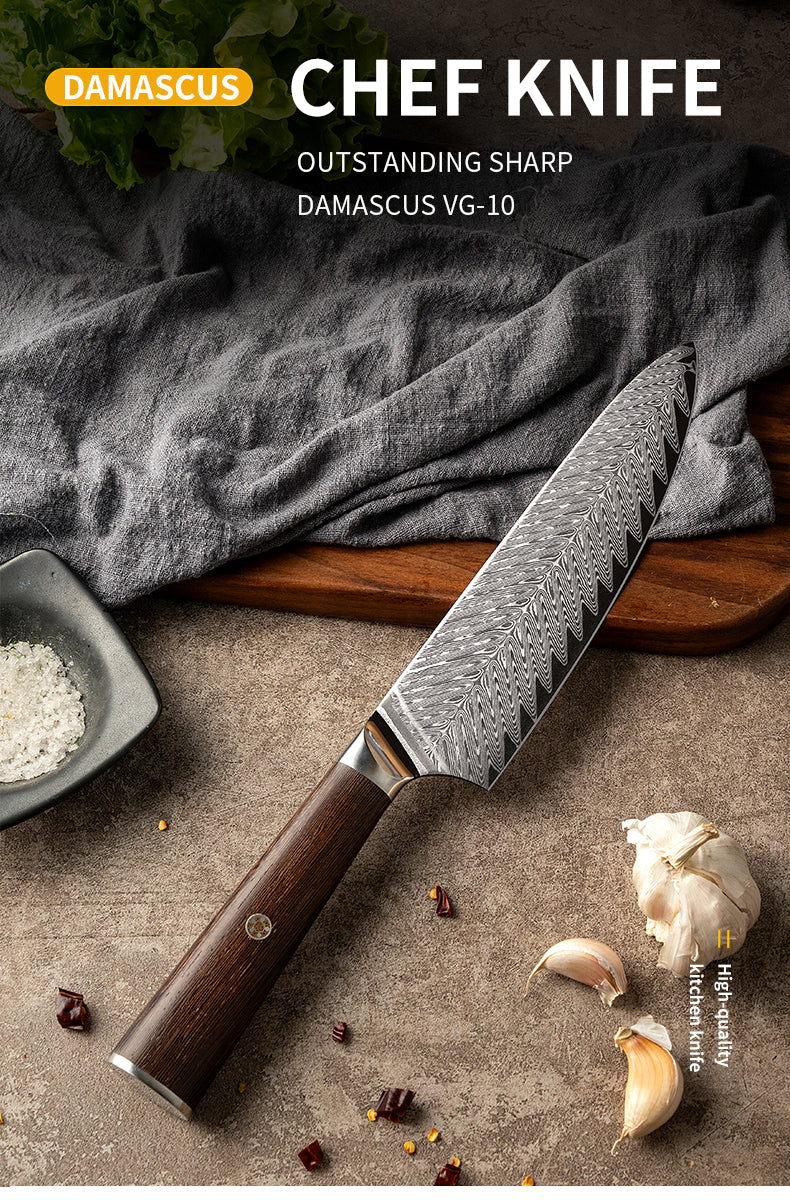 Japanese Damascus Chef Knife – 8 inch Professional VG10 Chefs Knife –Thin, Light Kitchen Knife, Ideal for All-Around Food Preparation,Kitchen knives,fruit knife,with Ergonomic Handle, Gift Box for Family & Restaurant