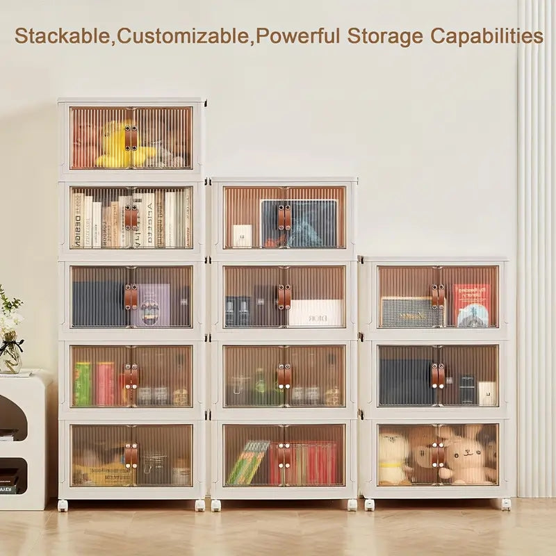 【 10 GAL】1 Piece 2/3/4/5 Tier Large Storage Cabinet - Easily Folds for Clothing Storage, Collapsible Stacking Containers on Wheels