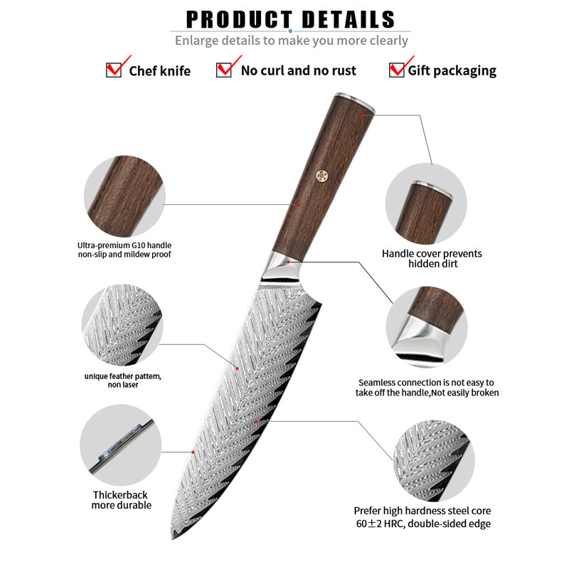 Chef's Knife, 6.7 Inch Kitchen Knife, 67 Layer Stainless Steel, Cutting Vegetables, Fruit Kitchen and Vegetable Knife, Damascus Steel Chef's Knife