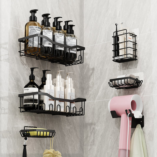 ONAIL Shower Caddy 6 Pack,Adhesive Bathroom Shower Organizer for Bathroom Storage&Home Decor&Kitchen,No Drilling,Large Capacity, Rustproof Stainless Steel Shower Shelves Rack for Inside Shower, Black，grey