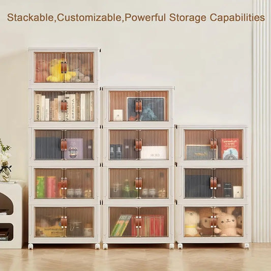 【 10 GAL】1 Piece 2/3/4/5 Tier Large Storage Cabinet - Easily Folds for Clothing Storage, Collapsible Stacking Containers on Wheels