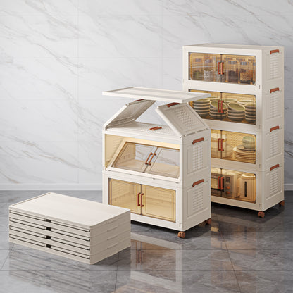 ONAIL Super large Foldable Storage Box with Lid & Universal Wheels, Stackable Household Storage Holders with Partition for Kitchen Bedroom Bathroom warehouse (cream white)Kitchen Storage,Home Storage,Bathroom Organization,Balcony Organizer