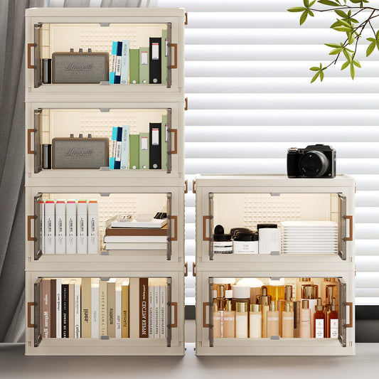 ONAIL Super large Foldable Storage Box with Lid & Universal Wheels, Stackable Household Storage Holders with Partition for Kitchen Bedroom Bathroom warehouse (cream white)Kitchen Storage,Home Storage,Bathroom Organization,Balcony Organizer