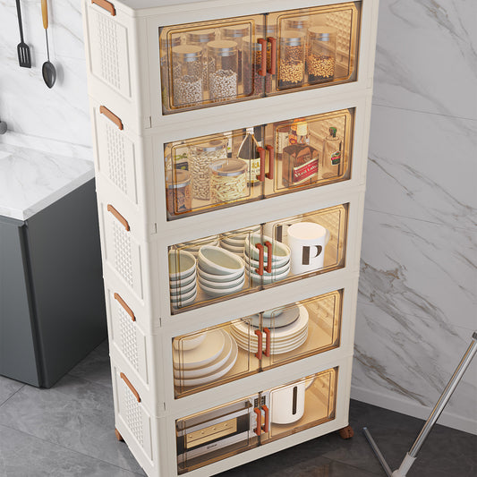 ONAIL Super large Foldable Storage Box with Lid & Universal Wheels, Stackable Household Storage Holders with Partition for Kitchen Bedroom Bathroom warehouse (cream white)Kitchen Storage,Home Storage,Bathroom Organization,Balcony Organizer