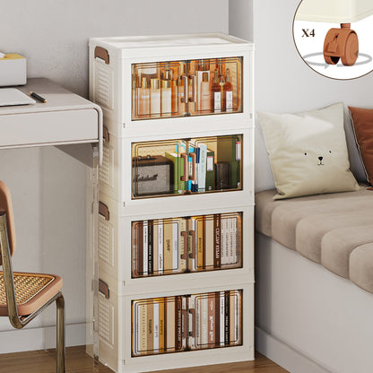 ONAIL Super large Foldable Storage Box with Lid & Universal Wheels, Stackable Household Storage Holders with Partition for Kitchen Bedroom Bathroom warehouse (cream white)Kitchen Storage,Home Storage,Bathroom Organization,Balcony Organizer